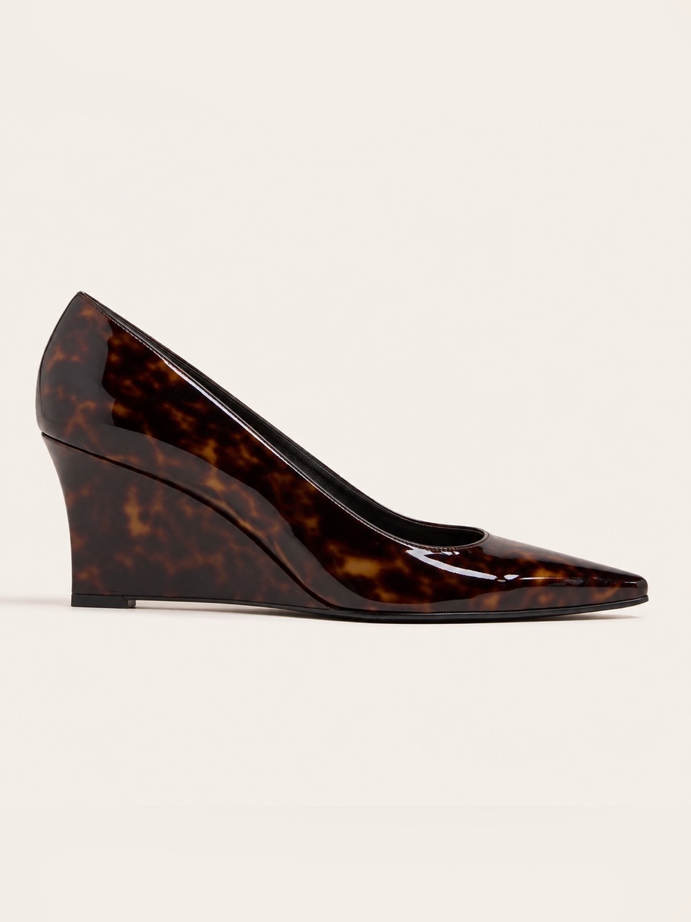 Stuart Weitzman Tortoise Patent Leather Pointed Toe Wedge Pumps